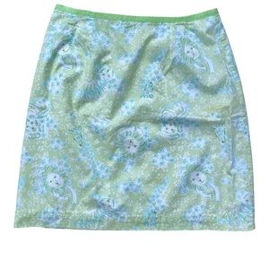 RARE Lilly Pulitzer Skirt Size 8, Cotton Green & Blue, Vintage Zoobilee Pattern